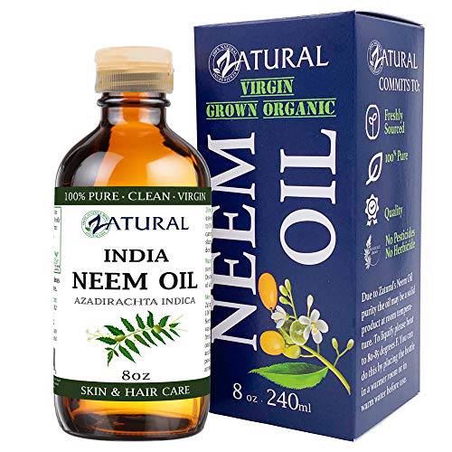 Zatural 100% Pure Neem Oil - Undiluted Cold-Pressed, Uses for Hair, Skin, and Nails, 8 oz