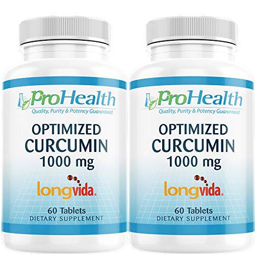 ProHealth Optimized Curcumin Longvida 2-Pack (1000 mg, 60 Tablets per Bottle) 285x More Bioavailable | Joint Health | Memory and Cognition | Anti-Inflammatory | Antioxidant Supplement