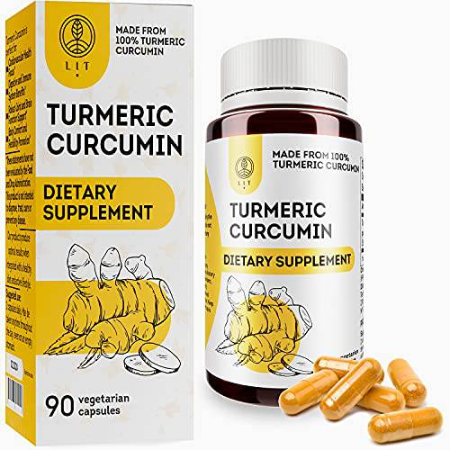 LIT Turmeric Curcumin Capsules - x 90 Anti Inflammatory Supplements - All Natural Relief Factor for Pain and Inflammation - Pure, Gluten Free, Vegetarian Friendly - Turmeric Supplement