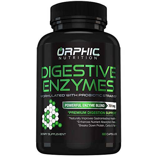 Digestive Enzyme - Supports Stomach Health* - Supports Breakdown of Carbs, Protein, Fat and Nutrient Absorption Rate* - Probiotic Digestion Support Supplement* - 60 Capsules