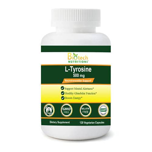 Biotech Nutritions L-Tyrosine 500 mg 120 Vegetable Capsules Made in USA Non-GMO, Gelatin Free Tyrosine