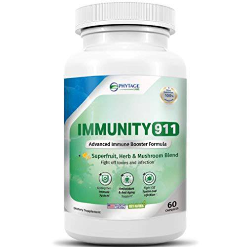 Phytage Labs Immunity 911, Immunity Booster Supplement with Over 20 Natural Ingredients Like Turmeric, Vitamin C, B6, E, Zinc - High Potency Immune Support -60 Capsules