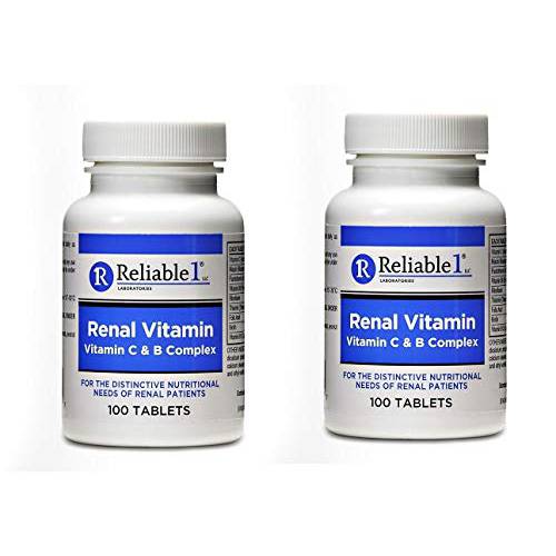 RELIABLE 1 LABORATORIES Renal Vitamin C & B Complex for Men and Women (100 Tablets Per Bottle) (2 Pack)