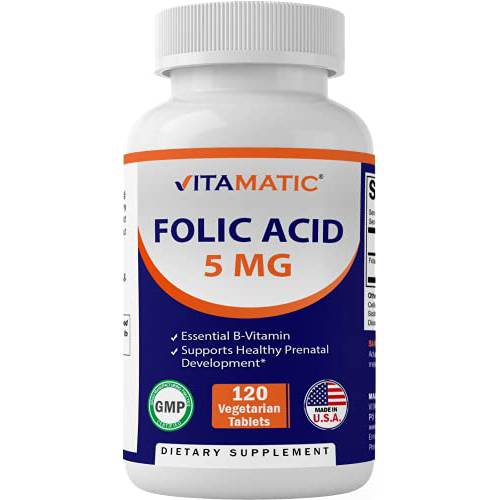 Vitamatic Folic Acid 5mg (5000 mcg) - 120 Vegetarian Tablets - (Vitamin B9 Folate)
