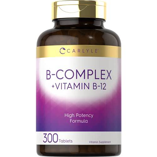 B Complex Vitamin with B12 | 300 Tablets | High Potency Formula | Vegetarian, Non-GMO, and Gluten Free Supplement | by Carlyle