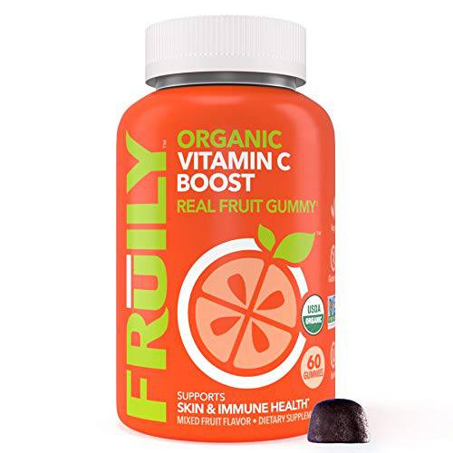 Fruily Organic Vitamin C Gummies - Antioxidant & Immune Support for Health and Wellness - Max Strength Gummy - Real Fruit & Organic Orange Juice, All Natural, Non-GMO, Gluten-Free, Kosher, Vegan