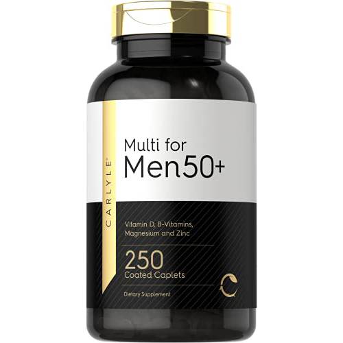 Multivitamin for Men 50 Plus | 250 Caplets | with B Vitamins, Vitamin D, Magnesium & Zinc | Gluten Free Supplement | by Carlyle