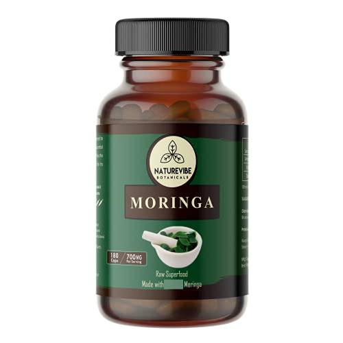 Organic Moringa Capsules by Naturevibe Botanicals, 180 Veg Capsules | Immune, Metabolism, Energy Booster | 700 mg Per Serving | Organic Moringa Leaf Powder