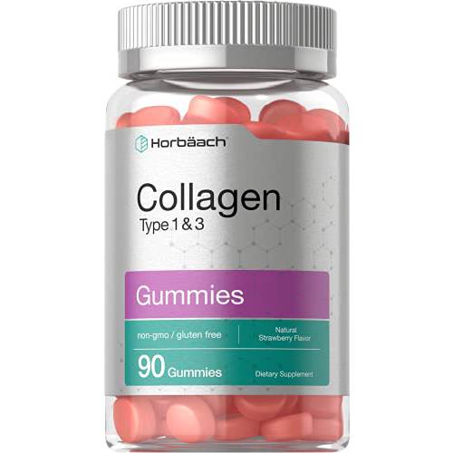 Collagen Gummies | 90 Count | Strawberry Flavored Gummy | Hydrolyzed Collagen Type 1 and 3 | Non-GMO, Gluten Free | by Horbaach