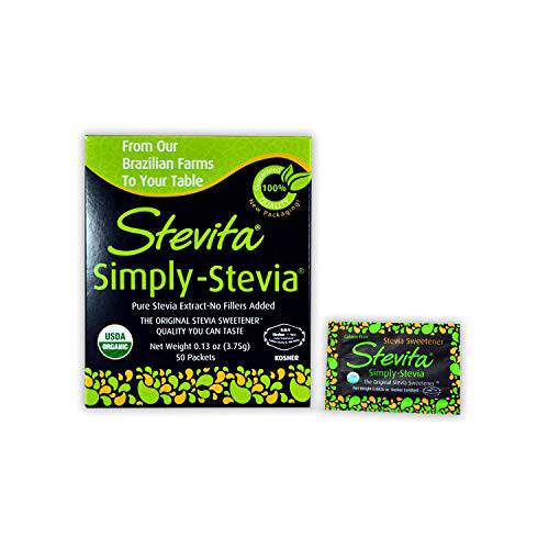 STEVITA Organic Stevia Extra Sweet - 50 Packets - All-Natural, No Calorie Sweetener - USDA Organic, Non-GMO, Vegan, Kosher, Keto, Paleo, Gluten Free - 50 Servings