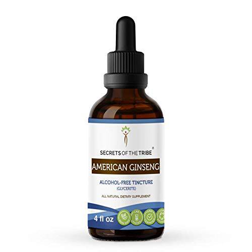 Secrets of the Tribe American Ginseng Tincture Alcohol-Free Liquid Extract, Farm Grown American Ginseng (Panax Quinquefolius) Dried Root (4 FL OZ)