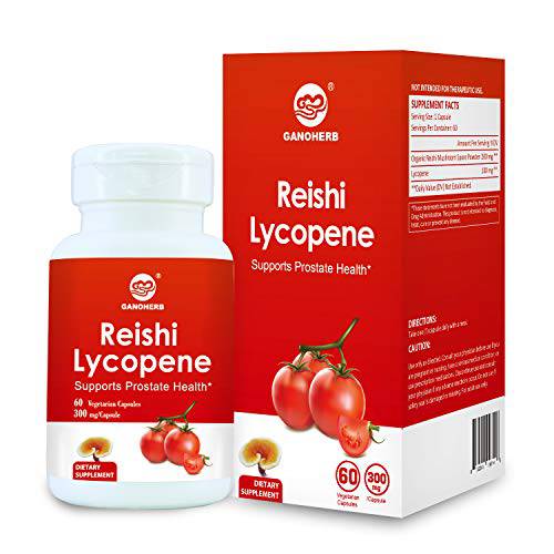 GANOHERB Reishi Lycopene 300Mg 60 Vegan Capsules (Non-GMO & Gluten Free) Natural Tomato with Organic Reishi Mushroom Spore Great for Health