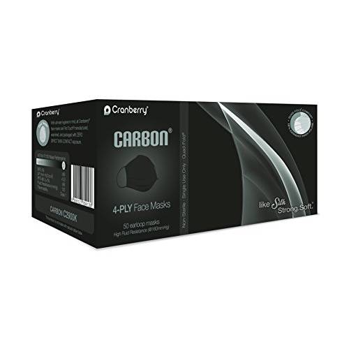 Cranberry USA C2900K Cranberry Carbon Earloop Face Masks, Black (Pack of 50)
