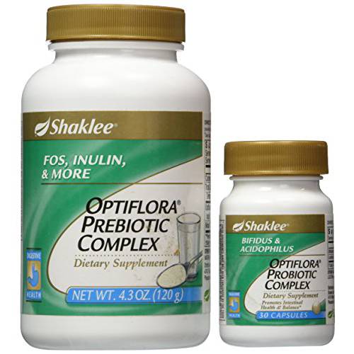 Shaklee Optiflora Prebiotic Complex (Powder) 4.3 Oz, and Shaklee Optiflora Probiotic Complex 30 Capsules (Pack of 2)