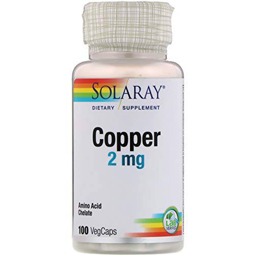 Solaray Copper 2 mg | Healthy Red Blood Cell Formation, Immune and Nerve Function Support | Non-GMO | 100ct, 100 Serv