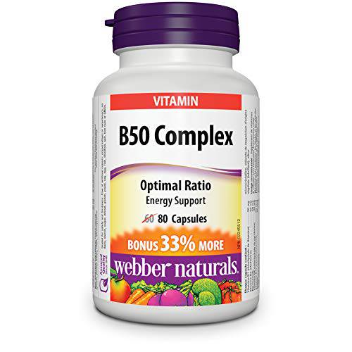 Webber Naturals B50 Complex 50 mg, Bonus Size 60+20 caps