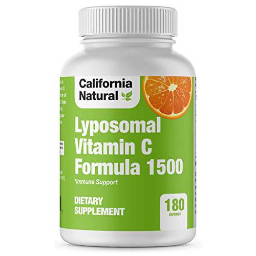 Lyposomal Vitamin C 1500mg - California Natural - Fat Soluble Liposomal Vitamin C Complex, High Absorption, Immune Support, High Bioavailability Collagen Support, Antioxidant Supplement - 180 Capsules