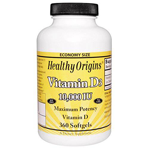 Healthy Origins Vitamin D3 Maximum Potency 10,000IU 360 Softgels, Total of 2 packs