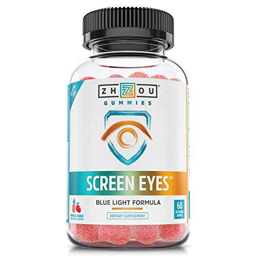 Zhou Nutrition Screen Eyes Gummies, Eye Strain Relief with Blue Light Formula, Lutemax 2020 and Marigold Extract, Vision Health Supplement, Tropical Berry Flavor, 30 Servings, 60 Gummies