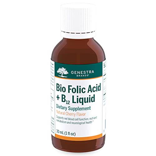 Genestra Brands Bio Folic Acid + B12 Liquid | Vegan B Vitamin Liquid | 1 fl. oz. | Natural Cherry Flavor