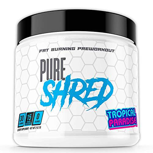 Pure Shred Metabolism Boosting Powder Pre Workout - Tropical Paradise Flavored - 30 Servings - Made for Cardio, HIIT, Circuit Workouts, and More