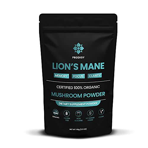 Organic Lion’s Mane Mushroom Extract Powder by Prodigy Research - Extracted from Fruiting Bodies - Beta-D-glucans > 30% - Nootropic for Improved Cognition: Memory, Focus, and Clarity - 60 Servings
