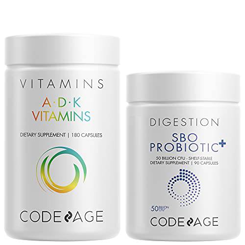 Codeage Daily Vitamin ADK Supplement, Vitamin A Retinyl Palmitate, Vitamin D3 Cholecalciferol, Vitamin K, SBO Probiotic Blend 50 Billion CFU Bundle, Lactobacillus Paracasei, Bacillus Clausii, Non-GMO