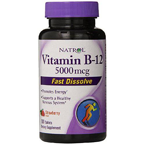 Natrol Vitamin B-12 5000mcg Fast Dissolve Tablets, Strawberry 100 ea (Pack of 6)