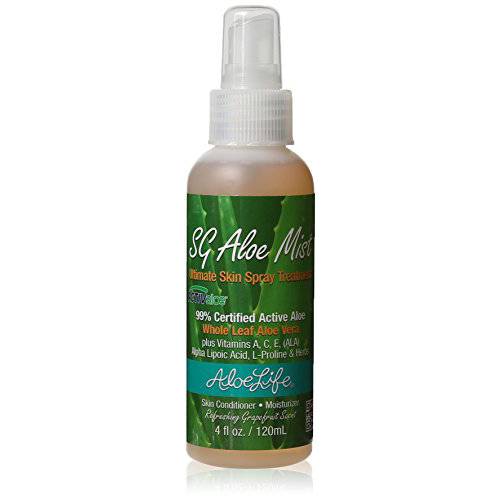 Aloe Life SG Aloe Mist Gel - Topical Skin Conditioner, Whole Leaf Aloe Vera Juice Concentrate, Contains Special Skin Actives, Vitamin A, C, & E, Helps Hydrate & Condition Your Skin & Hair (Single, 4 oz)