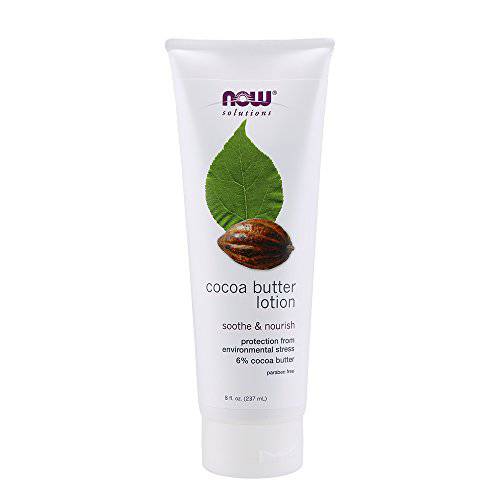 NOW Solutions, Cocoa Butter Lotion for Dry and Flaky Skin, with Aloe Vera, Allatonin and Almond Oil, 8-Ounce