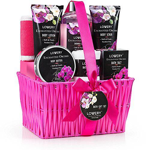 Christmas Gift Baskets for Women and Mom, Spa Gift Set for Her, Bath & Body Gifts for Women, Enchanted Orchid 9 Piece Set, Best Gift Ideas for Her, Great Wedding, Birthday & Thank You Gift