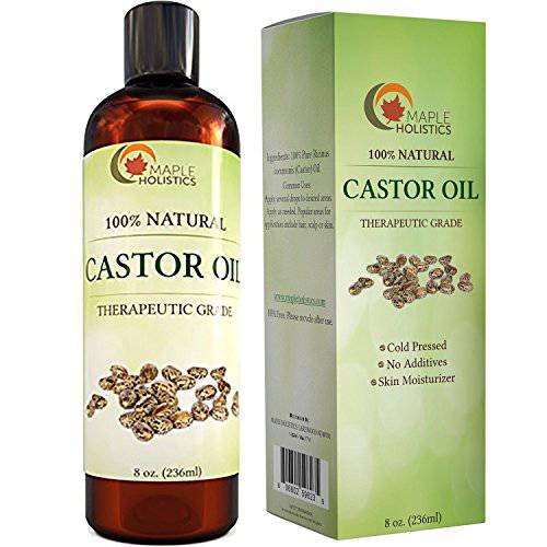 Castor Oil for Hair Skin and Nails - Pure Cold Pressed Castor Oil for Eyelashes Eyebrows - Nourishing Emollient and Humectant Moisturizer for Dry Skin Care and Carrier Oil for Essential Oils Mixing