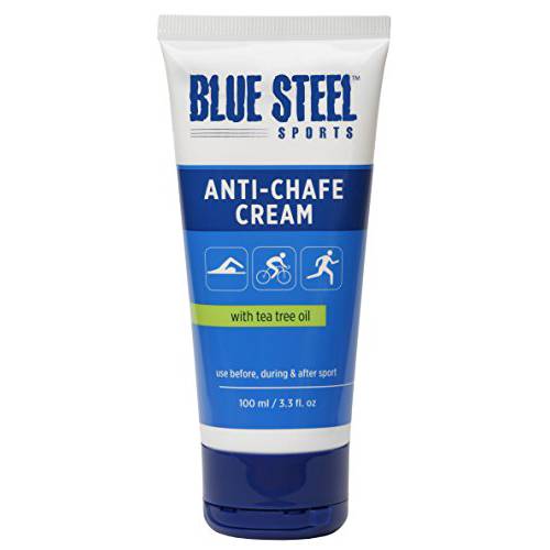 Blue Steel Sports Anti-Chafe Cream with Natural Tea Tree Oil | Water and Sweat Resistant | Non Sticky and Non Greasy