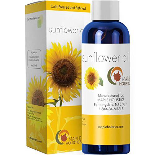 Sunflower Oil for Hair Skin and Nails - Aromatherapy Carrier Oil for Essential Oils Mixing and Hair Oil - Body Massage Oil Cleanser for Face Anti Aging Skin Care and Moisturizing Body Oil for Dry Skin
