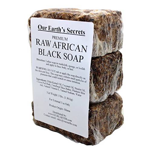 Our Earth’s Secrets Premium Natural Raw African Black Soap, 3 Pound