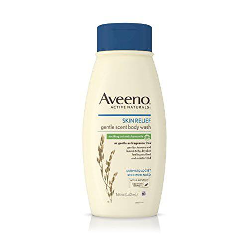 Aveeno Skin Relief Body Wash with Chamomile Scent & Soothing Oat, Gentle Soap-Free Body Cleanser for Dry, Itchy & Sensitive Skin, Dye-Free & Allergy-Tested, 18 fl. oz (Pack of 3)