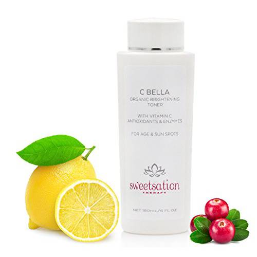 Sweetsation Therapy CBella Organic Illuminating Vitamin C Toner for Face, with Fruit Enzymes, Plant Based AHA (Alpha Hydroxy Acid), 6oz.