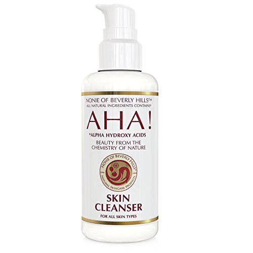 Nonie AHA - All Natural Skin Cleanser With Alpha Hydroxy Acids Excellent Oil Based Makeup Remover With Exfoliating Pore Management & Anti Aging Formula Suitable For Vegans 7.0 Oz