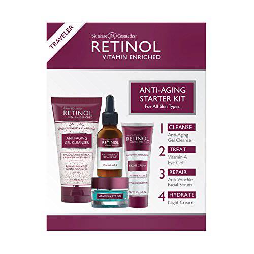 Retinol Anti-Aging Starter Kit – The Original Retinol For a Younger Look – [4] Conveniently Sized Products Perfect For Travel or First Time Try – Cleanse, Treat, Repair & Hydrate On-The-Go