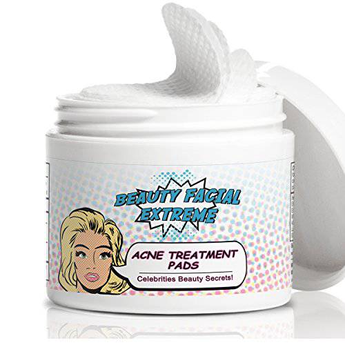 Acne Treatment Pads- Contains Salicylic, Glycolic, & Lactic Acid for Face & Body. Eliminates Oily Skin, Clogged Pores & Cystic Breakouts. Remover for Dark Spots, Whitehead & Blackhead Pimples.