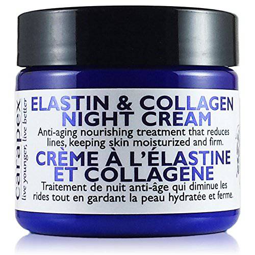 Carapex Elastin & Collagen Anti Aging Night Cream, Firming Anti-Wrinkle Face Cream for Dry to Combination and Sensitive Skin, Fragrance Free 2oz