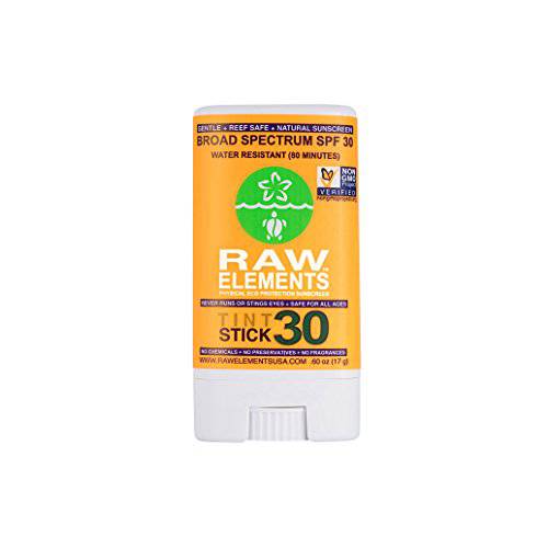 Raw Elements Tinted Face Stick Certified Natural Sunscreen | Non-Nano Zinc Oxide, 95% Organic, Very Water Resistant, Reef Safe, Non-GMO, Cruelty Free, SPF 30+, All Ages Safe, Moisturizing, 0.6oz