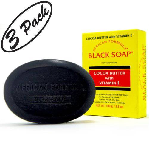 BLACK SOAP African Formula Cocoa Butter Vitamin E Jabon Negro Cacao 3.5oz - 3 PK