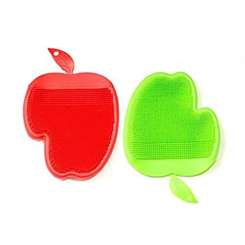 JJMG New 2PCS Silicone Body and Face Scrubber Facial Cleaning Scrub Deep Pore Pad -Massages, Exfoliates, Rejuvenates, Removes BlackHeads, Clean Beauty (Apple Hand Shaped in Green and Red Colors)