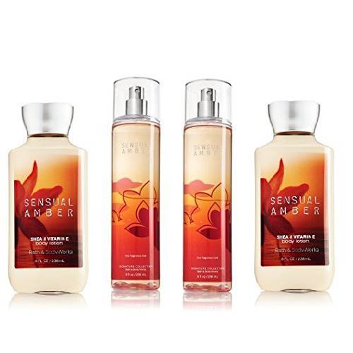 Bath & Body Works Signature Collection Sensual Amber Gift Set ~ 2 Body Lotion & 2 Fragrance Mist. Lot of 4