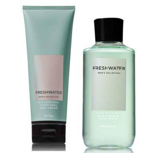Bath and Body Works Men’s Collection Freshwater 2 in 1 Hair and Body Wash 10 Oz and Body Cream 8 Oz.