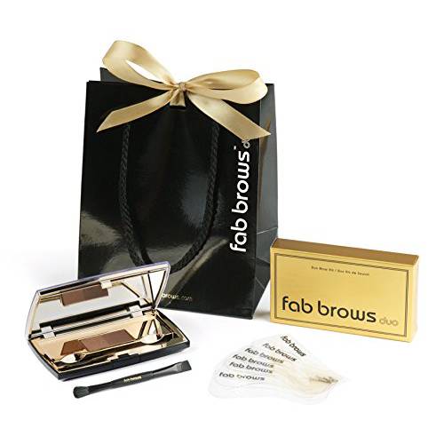 Fab Brows Duo Eyebrow Kit, Ultimate Brow Kit with Compact Powder Mirror and Eyebrow Shaper, Waterproof Eye Makeup Contour Palette Set for Eyebrow, Eyebrow Cosmetics, (Dark Brown/Chocolate Brown)
