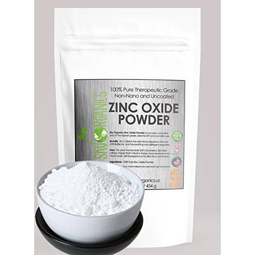 Sky Organics Zinc Oxide Powder for Body, 100% Pure Non-Nano & Uncoated for DIY, 16 Oz.