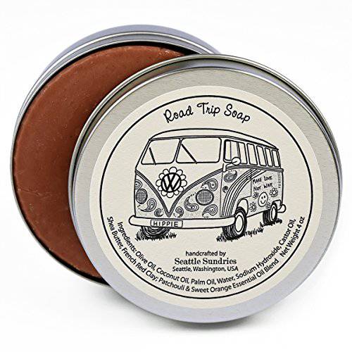 Seattle Sundries | Patchouli Soap Bar for Women & Men - 1 (4oz) Handmade Bar Soap in a Low Waste Travel Tin - Volkswagen Bus Gift.