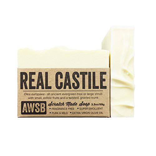 Real Castile Bar Soap, made with 100% Organic Olive Oil, All Natural, Vegan, for Super Sensitive Skin, Handmade by A Wild Soap Bar (1 pack)